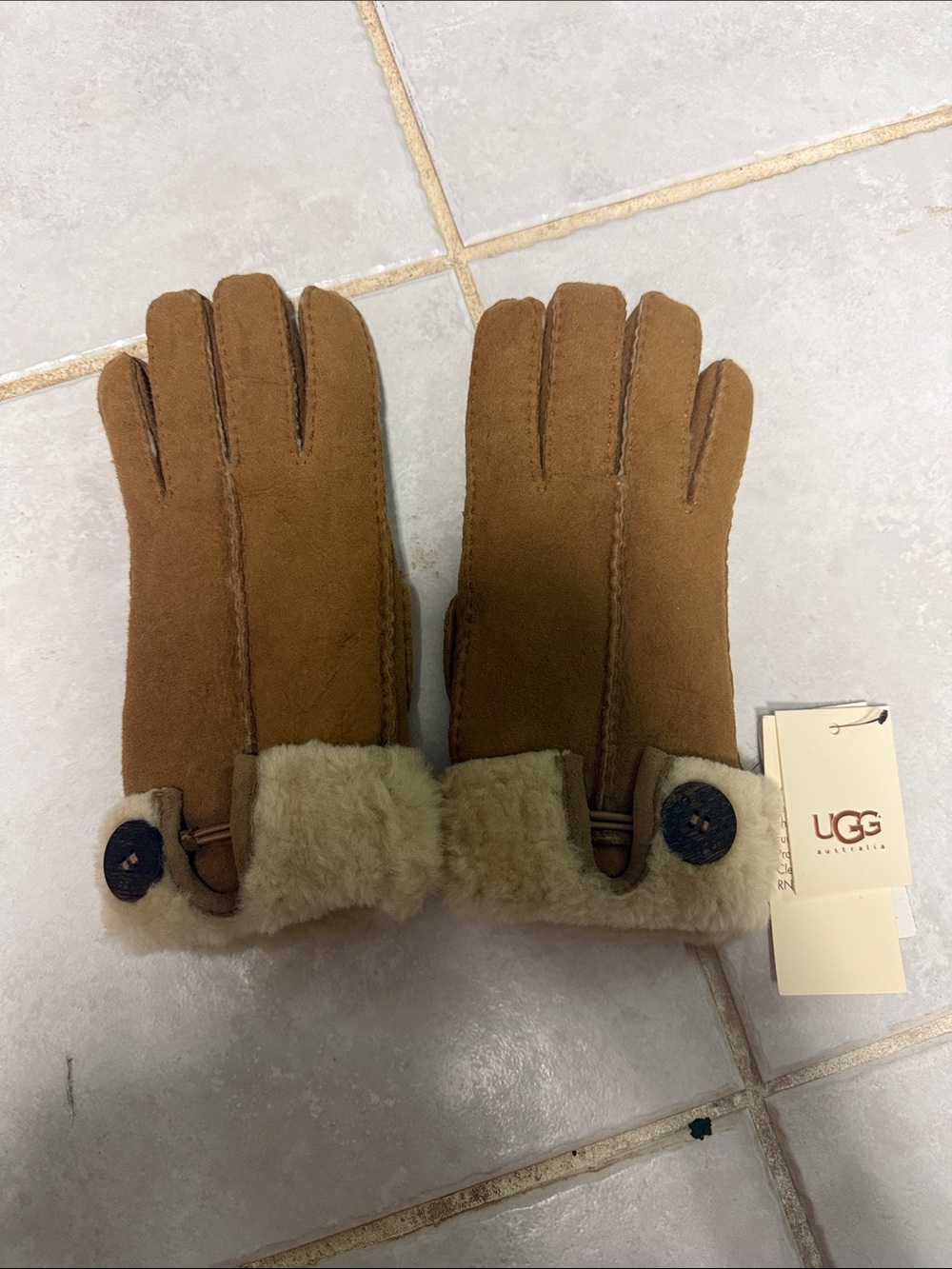 UGG Chestnut Suede Sheepskin Cuff Women's Gloves